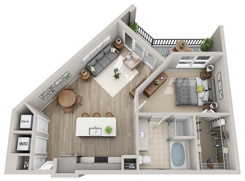 a 3 bedroom floor plan with a bathroom and a living room